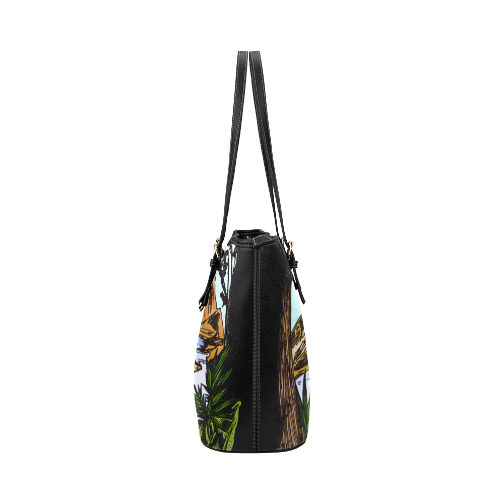 The Outdoors - Poster Leather Tote Bag/Small (Model 1651)