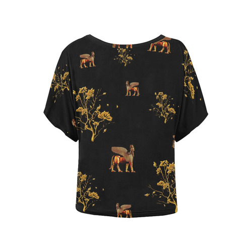 Bronze Lamassu Woman's Blouse Women's Batwing-Sleeved Blouse T shirt (Model T44)