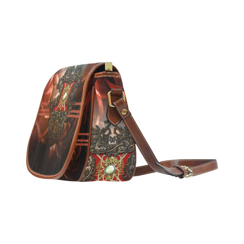 Red floral design Saddle Bag/Large (Model 1649)