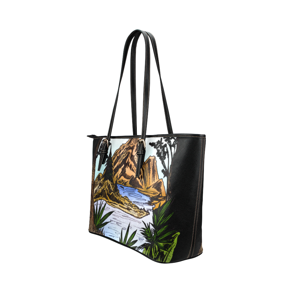 The Outdoors - Poster Leather Tote Bag/Small (Model 1651)