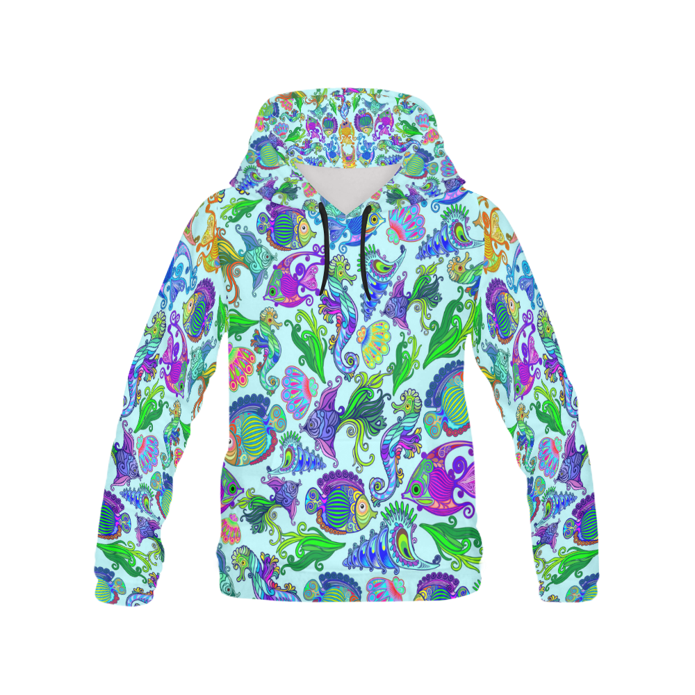 Marine Life Exotic Fishes & SeaHorses All Over Print Hoodie for Men (USA Size) (Model H13)