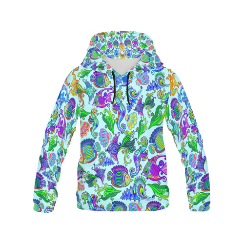 Marine Life Exotic Fishes & SeaHorses All Over Print Hoodie for Men (USA Size) (Model H13)
