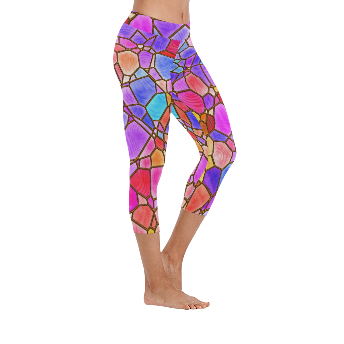 Mosaic Linda 1 by JamColors Women's Low Rise Capri Leggings (Invisible Stitch) (Model L08)