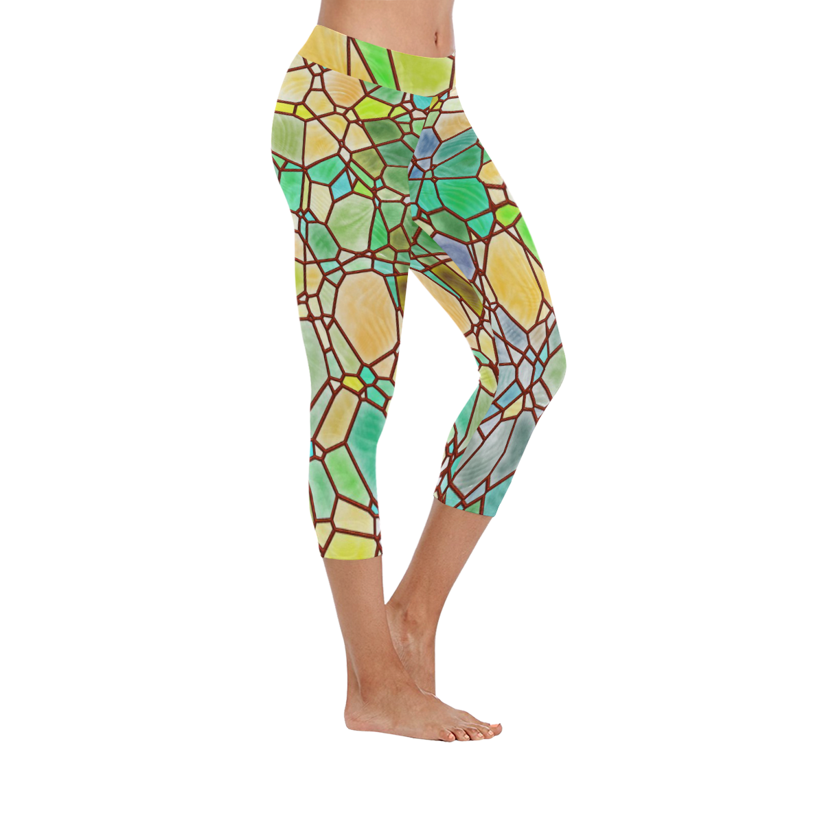 Mosaic Linda 2 by JamColors Women's Low Rise Capri Leggings (Invisible Stitch) (Model L08)