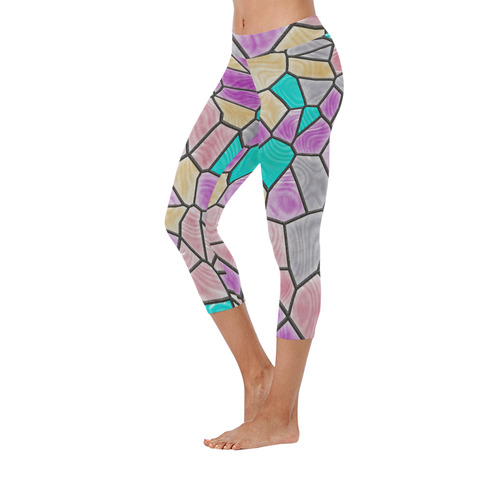 Mosaic Linda 3 by JamColors Women's Low Rise Capri Leggings (Invisible Stitch) (Model L08)
