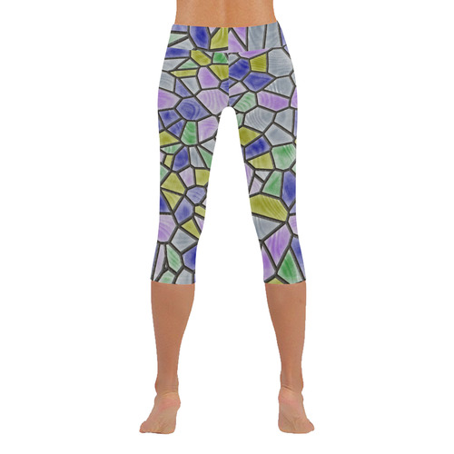 Mosaic Linda 5 by JamColors Women's Low Rise Capri Leggings (Invisible Stitch) (Model L08)