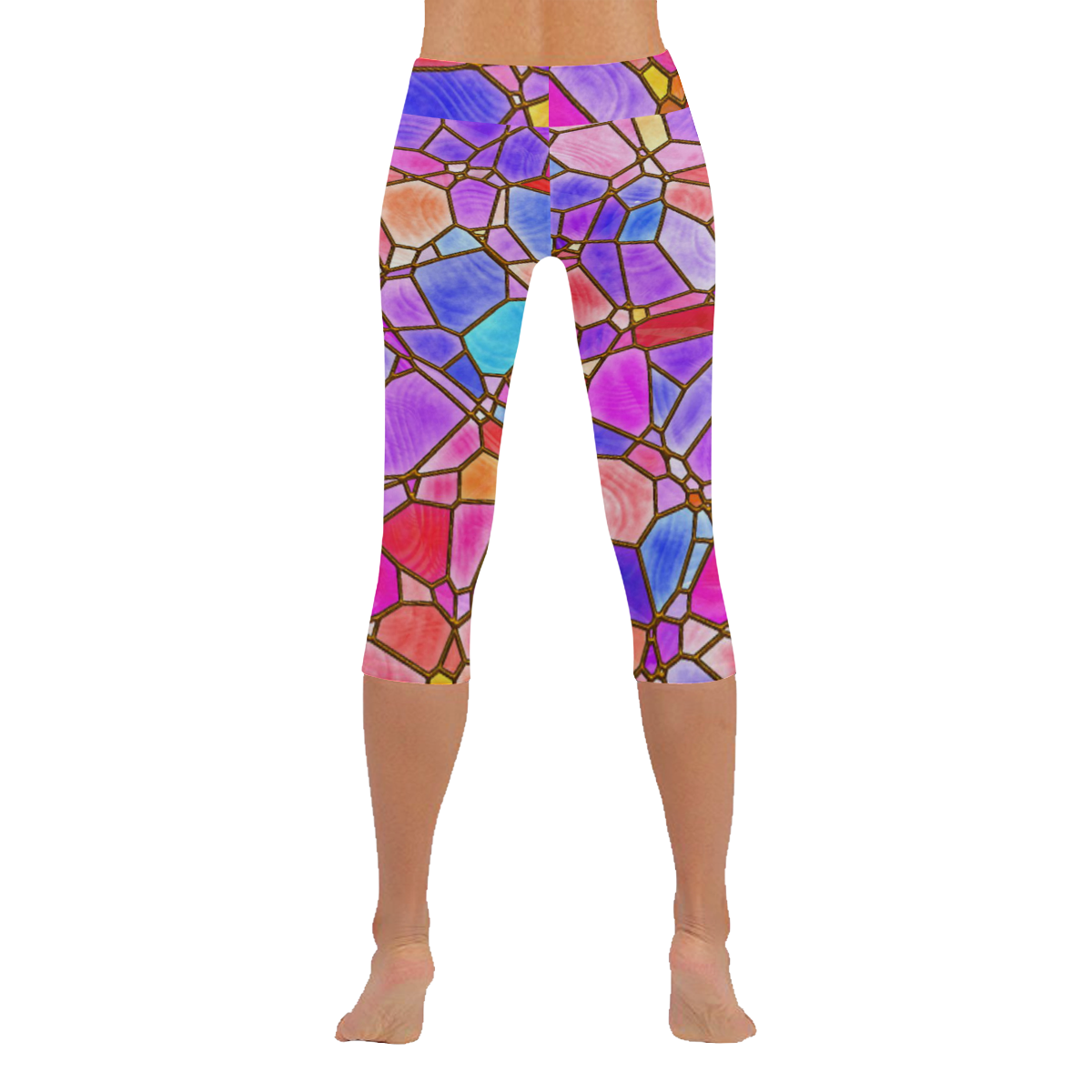 Mosaic Linda 1 by JamColors Women's Low Rise Capri Leggings (Invisible Stitch) (Model L08)