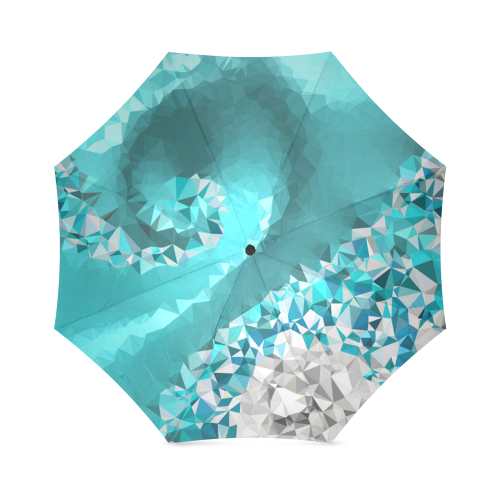 Aqua Blue Spiral Geometric Triangles Foldable Umbrella (Model U01)