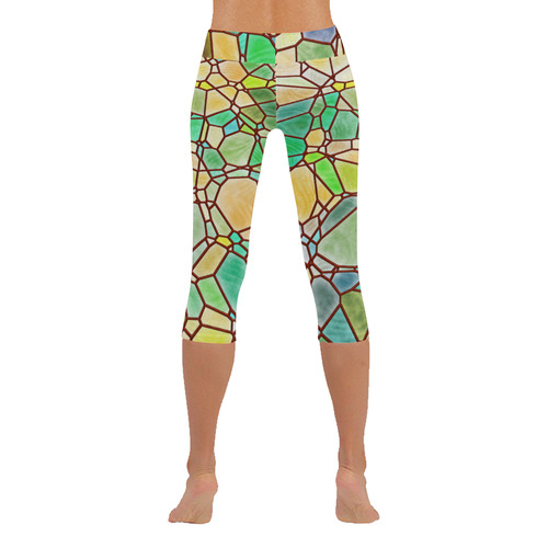 Mosaic Linda 2 by JamColors Women's Low Rise Capri Leggings (Invisible Stitch) (Model L08)