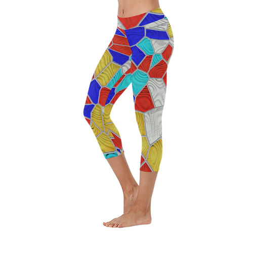 Mosaic Linda 4B by JamColors Women's Low Rise Capri Leggings (Invisible Stitch) (Model L08)