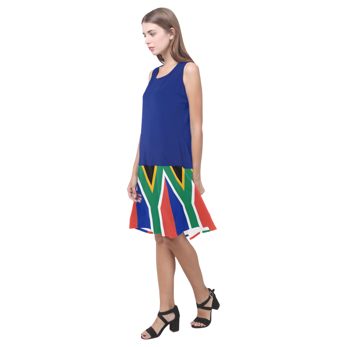 South African flag dress Sleeveless Splicing Shift Dress(Model D17)