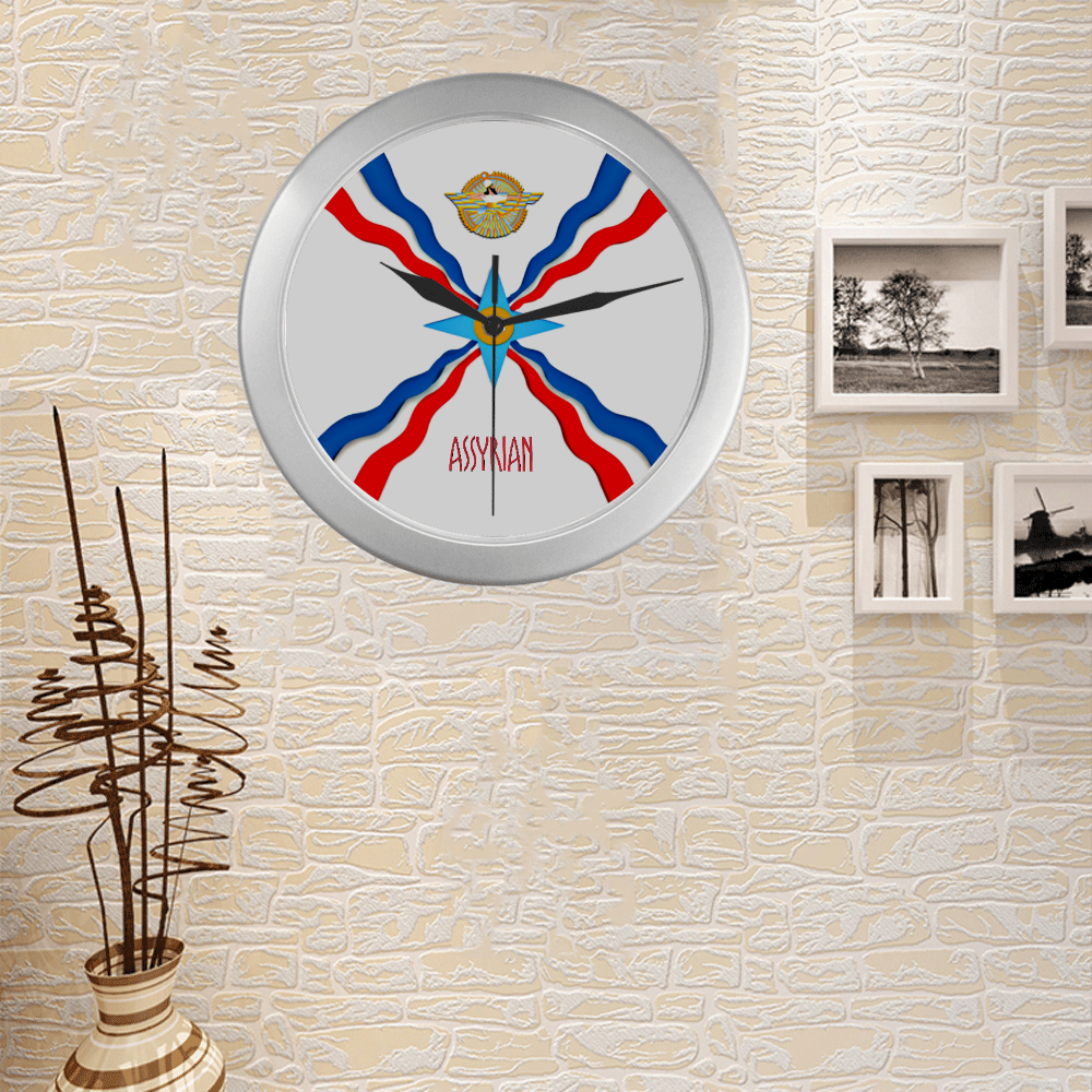 Assyrian Flag Wall Clock Silver Color Wall Clock