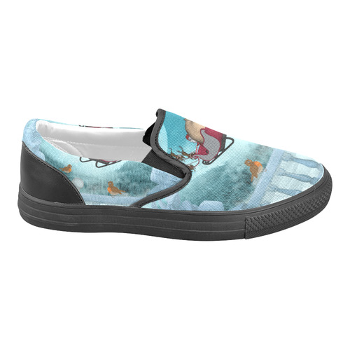 Funny snowman with Santa Claus Women's Unusual Slip-on Canvas Shoes (Model 019)