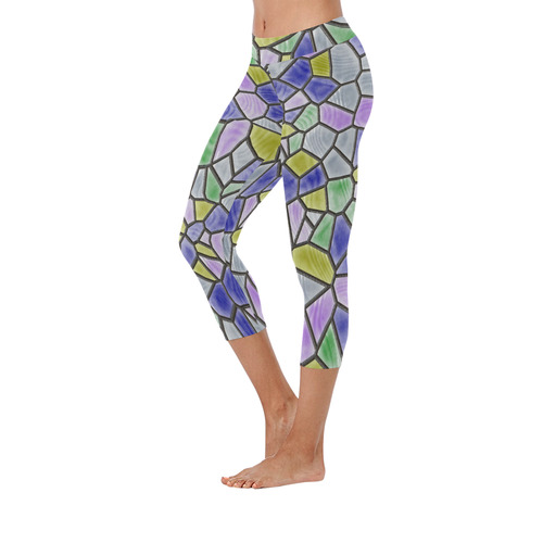 Mosaic Linda 5 by JamColors Women's Low Rise Capri Leggings (Invisible Stitch) (Model L08)