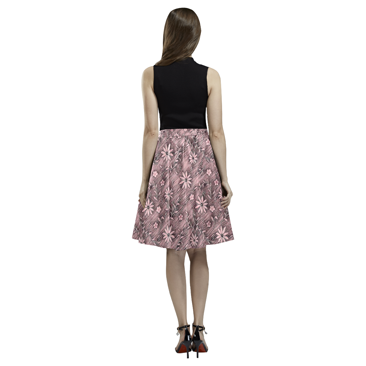 Sweet Vintage Floral 17B by FeelGood Melete Pleated Midi Skirt (Model D15)