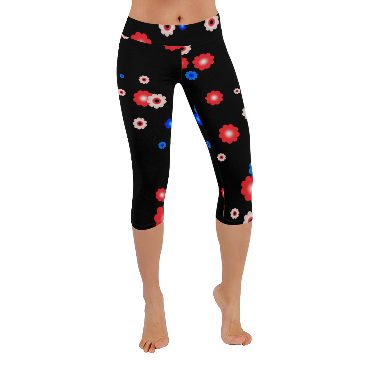 Minimal floral by FeelGood Women's Low Rise Capri Leggings (Invisible Stitch) (Model L08)