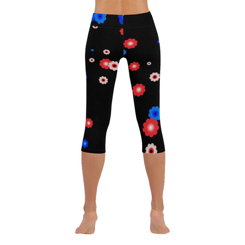 Minimal floral by FeelGood Women's Low Rise Capri Leggings (Invisible Stitch) (Model L08)