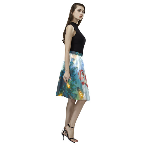 Santa Claus in the night Melete Pleated Midi Skirt (Model D15)