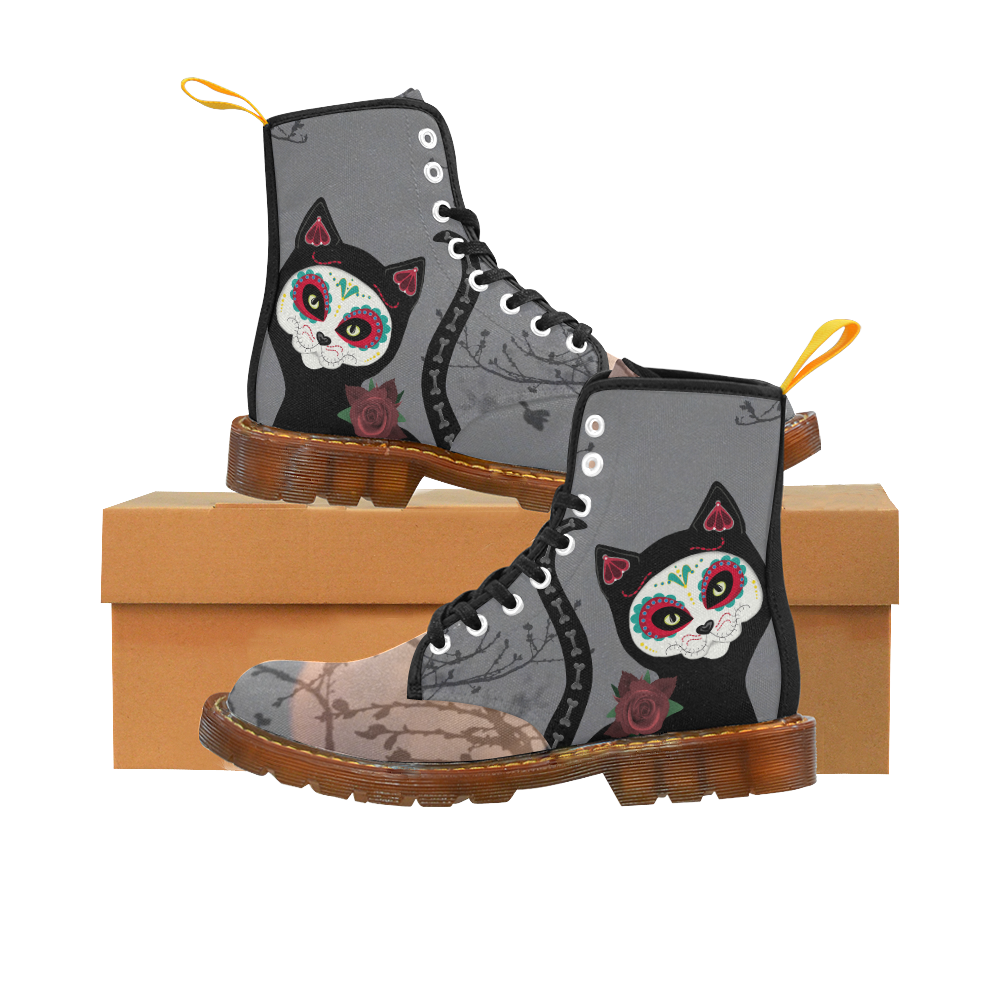 Day of the Dead Cat Martin Boots For Women Model 1203H