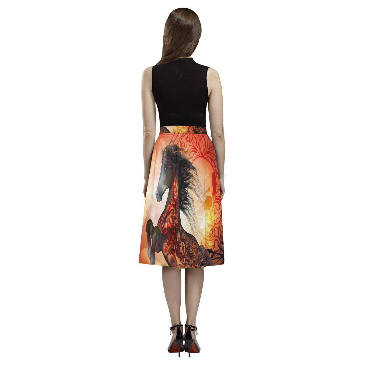 Awesome creepy horse with skulls Aoede Crepe Skirt (Model D16)