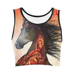 Awesome creepy horse with skulls Women's Crop Top (Model T42)