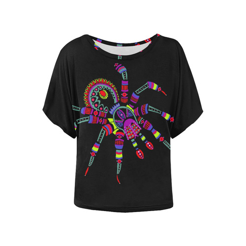 Rainbow halloween spider Women's Batwing-Sleeved Blouse T shirt (Model T44)
