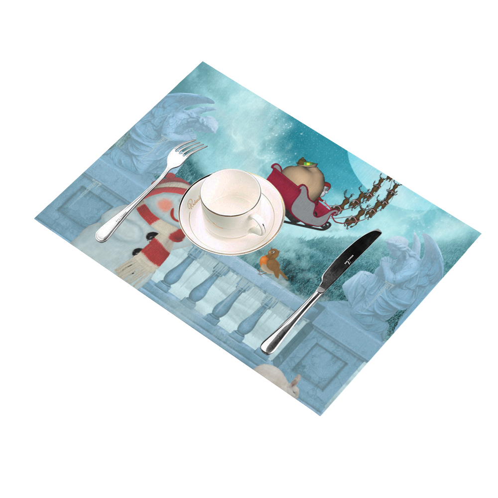 Funny snowman with Santa Claus Placemat 14’’ x 19’’ (Set of 4)
