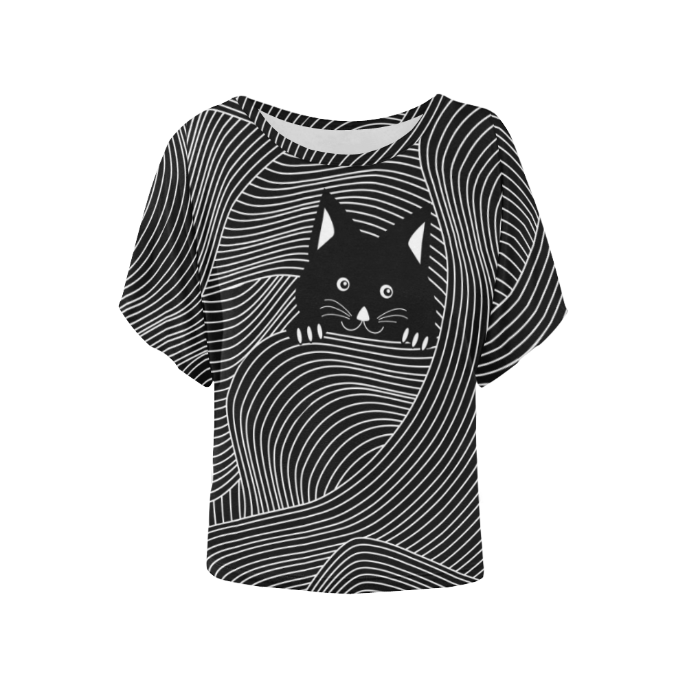 Hidden Kitty Women's Batwing-Sleeved Blouse T shirt (Model T44)