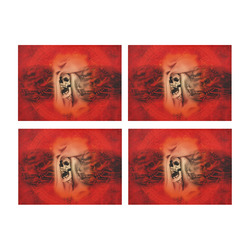 Creepy skulls on red background Placemat 14’’ x 19’’ (Set of 4)