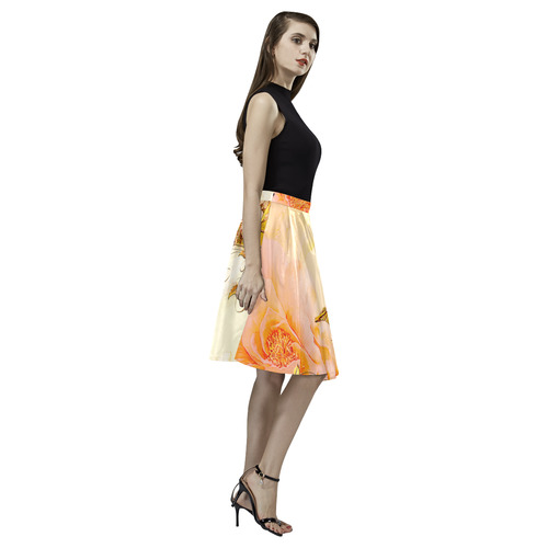 Beautiful flowers in soft colors Melete Pleated Midi Skirt (Model D15)