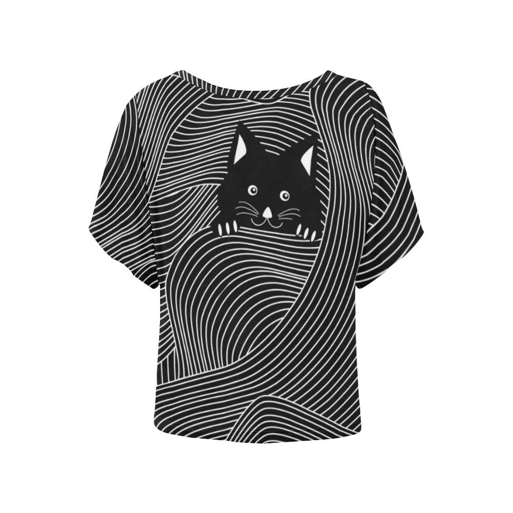 Hidden Kitty Women's Batwing-Sleeved Blouse T shirt (Model T44)