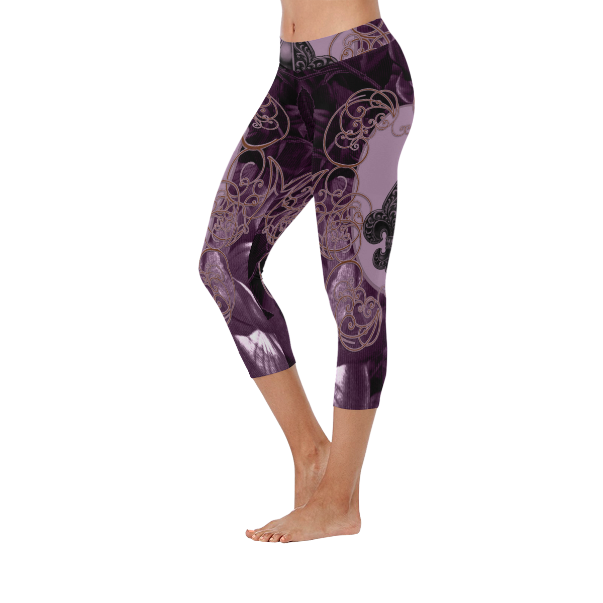 Flowers in soft violet colors Women's Low Rise Capri Leggings (Invisible Stitch) (Model L08)