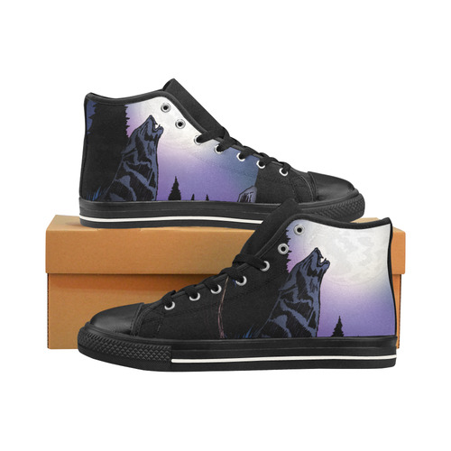 Howling Wolf Men’s Classic High Top Canvas Shoes /Large Size (Model 017)