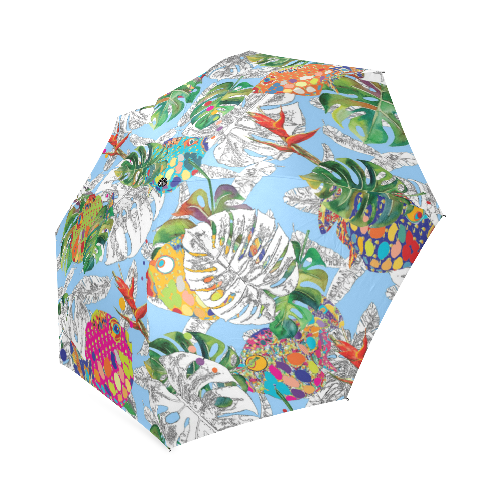 Tropical fish and palm leaves Foldable Umbrella (Model U01)