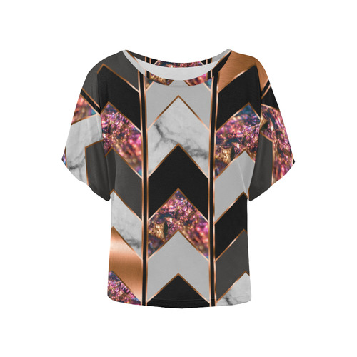 Peacock Patchwork Women's Batwing-Sleeved Blouse T shirt (Model T44)
