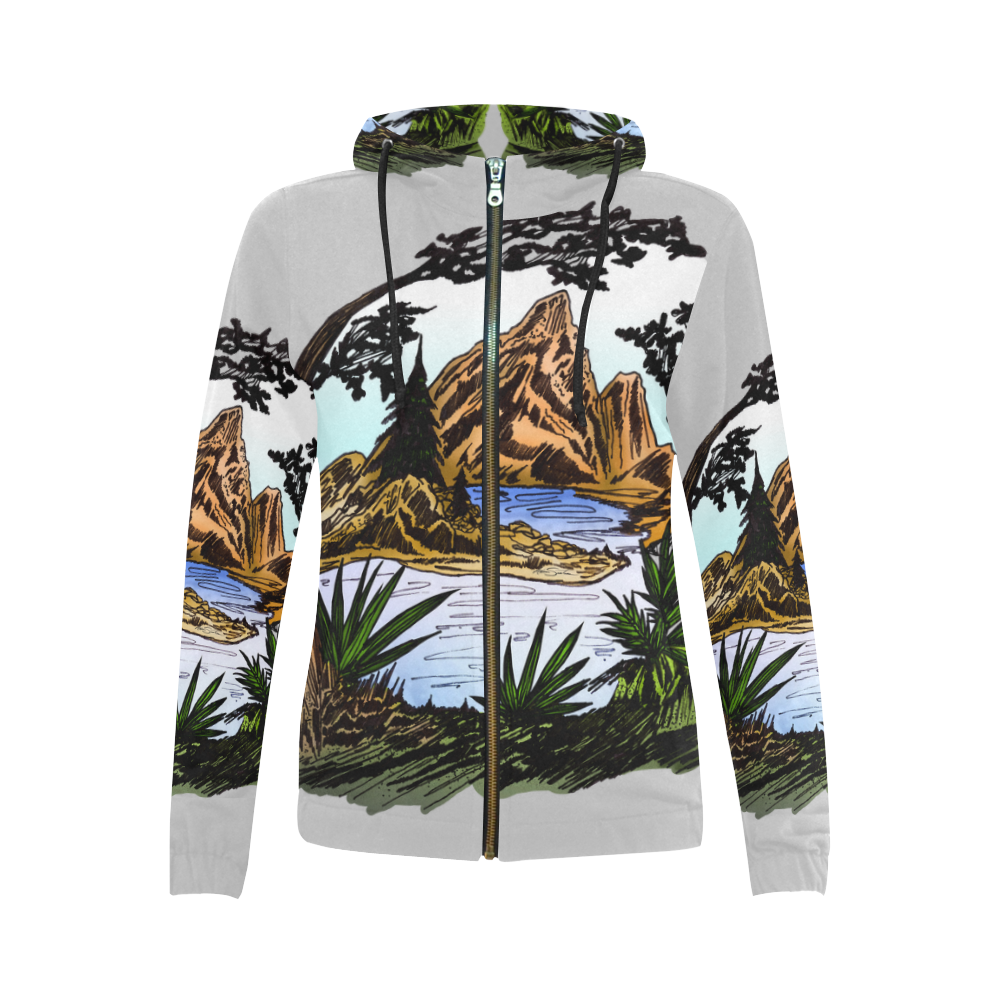 The Outdoors All Over Print Full Zip Hoodie for Women (Model H14)