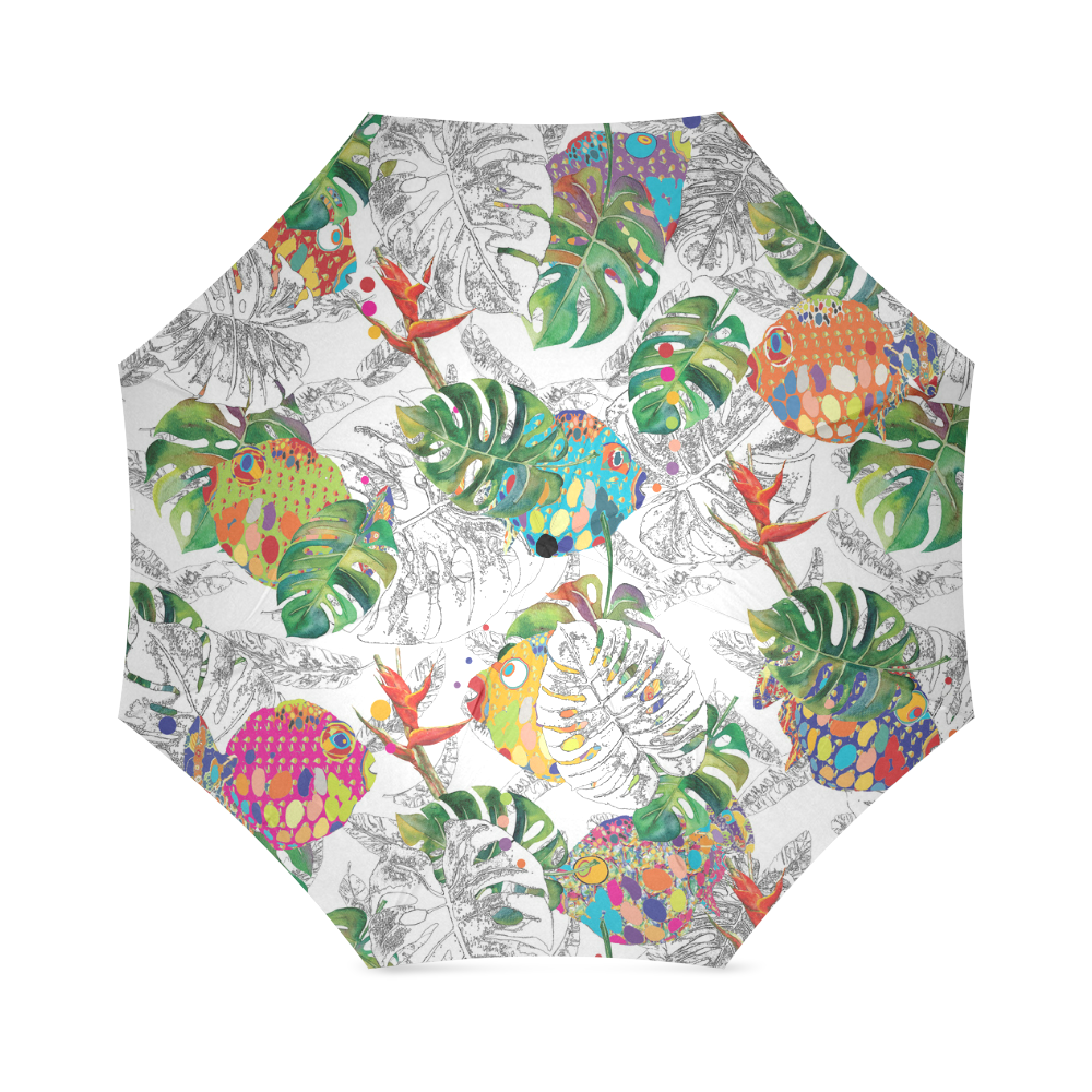 Colorful tropical fish and palm leaves Foldable Umbrella (Model U01)