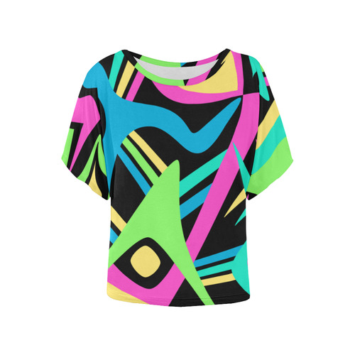Neon Puff Women's Batwing-Sleeved Blouse T shirt (Model T44)