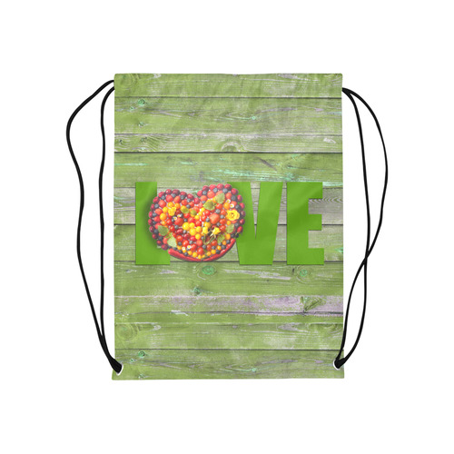 Love Vegan Life Sweet Heart Medium Drawstring Bag Model 1604 (Twin Sides) 13.8"(W) * 18.1"(H)