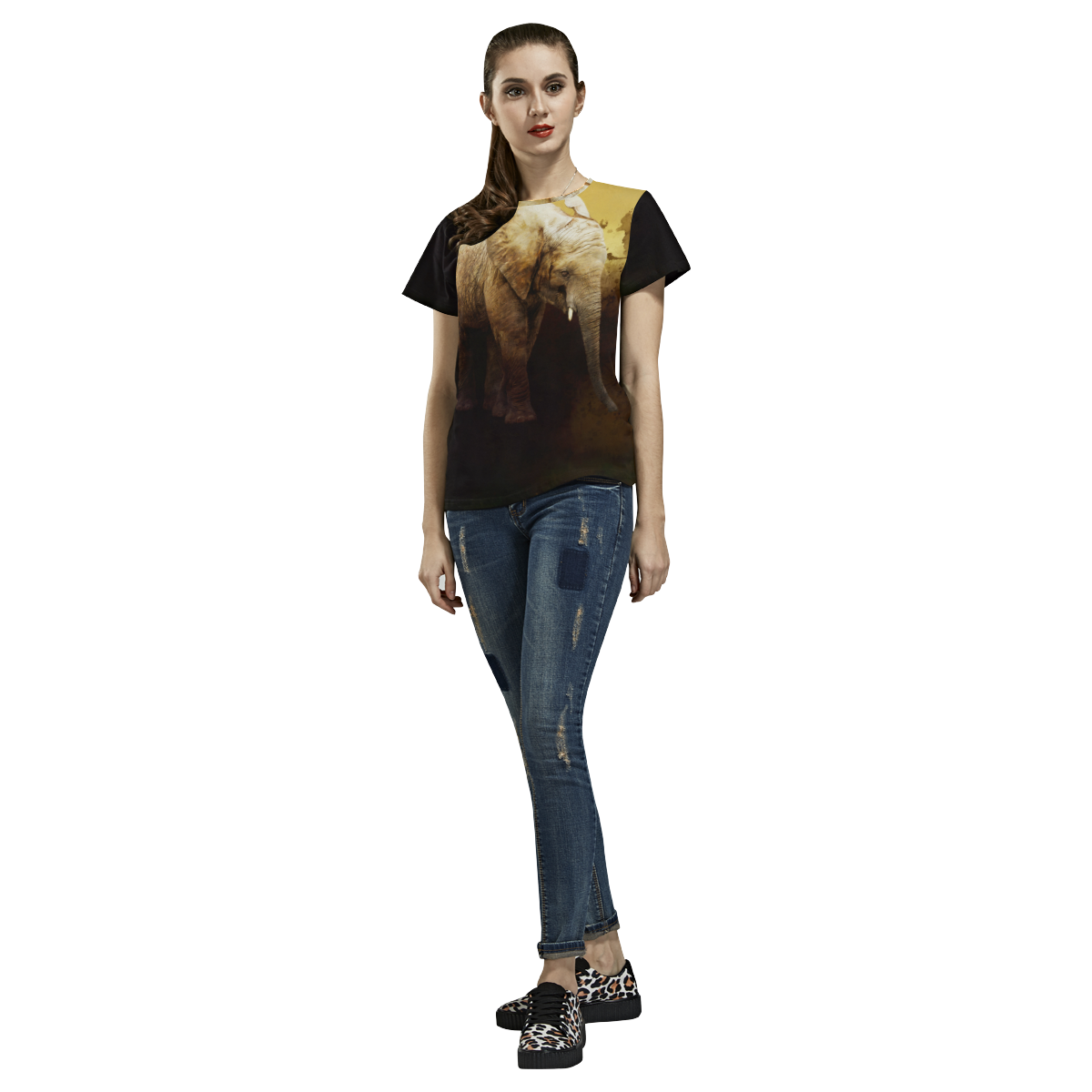 The cute elephant calf All Over Print T-Shirt for Women (USA Size) (Model T40)