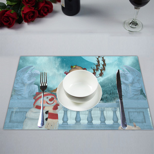 Funny snowman with Santa Claus Placemat 14’’ x 19’’