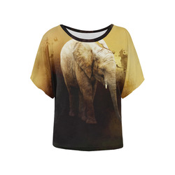 The cute elephant calf Women's Batwing-Sleeved Blouse T shirt (Model T44)