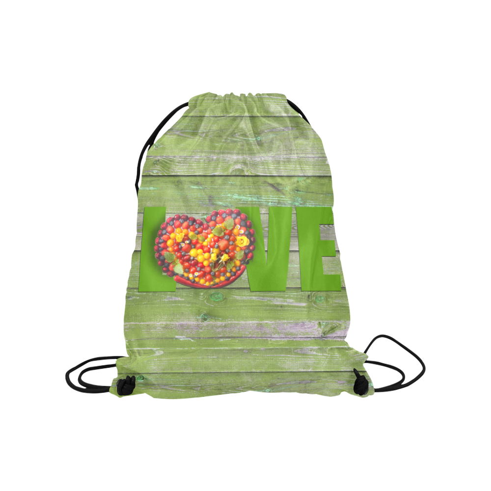 Love Vegan Life Sweet Heart Medium Drawstring Bag Model 1604 (Twin Sides) 13.8"(W) * 18.1"(H)
