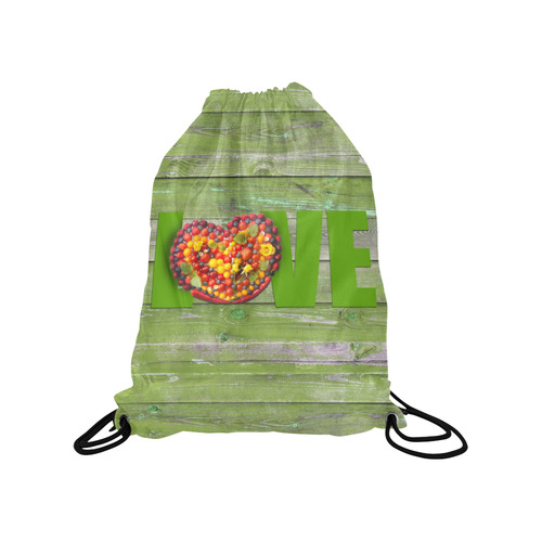 Love Vegan Life Sweet Heart Medium Drawstring Bag Model 1604 (Twin Sides) 13.8"(W) * 18.1"(H)