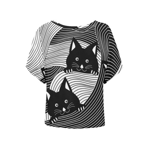 Hidden Kitties Women's Batwing-Sleeved Blouse T shirt (Model T44)