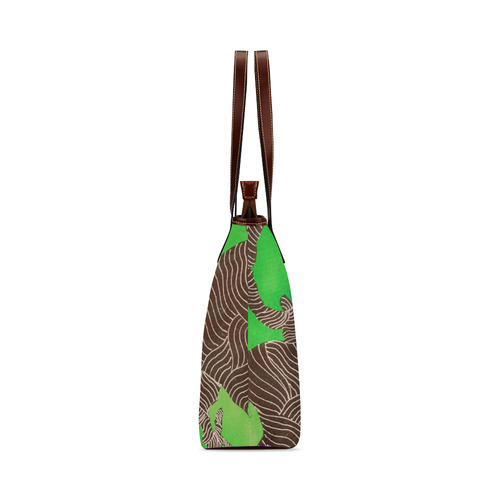 Green, Blue, Black and White Zentangle Shoulder Tote Bag (Model 1646)