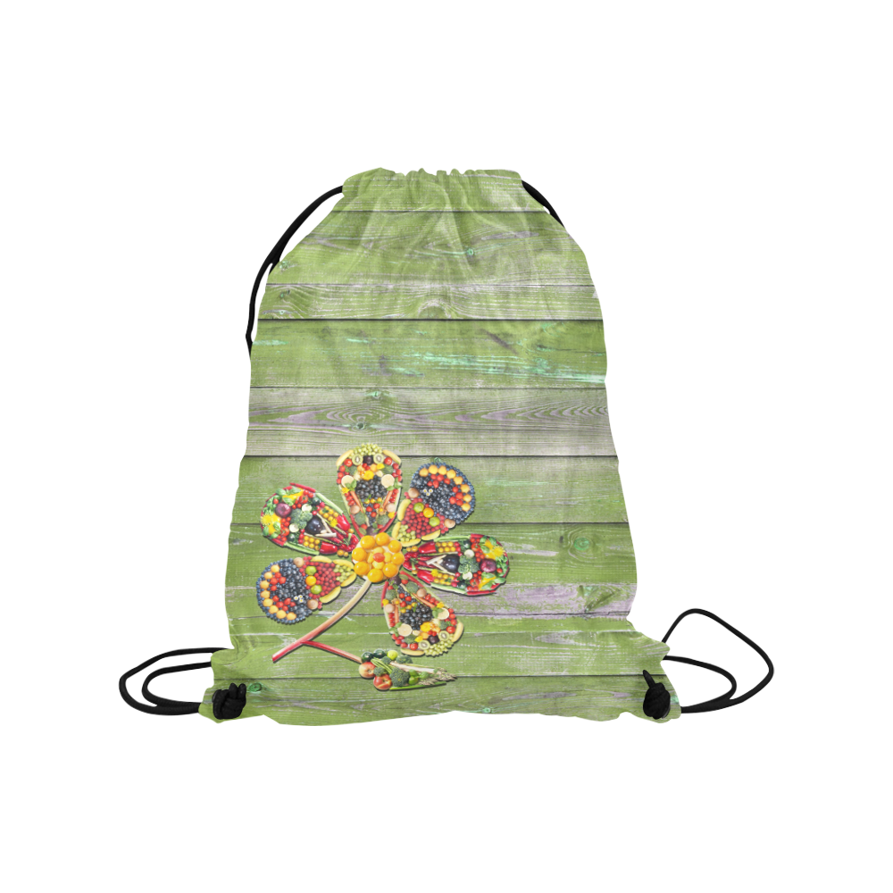 Vegan Love Life Power Flower Medium Drawstring Bag Model 1604 (Twin Sides) 13.8"(W) * 18.1"(H)