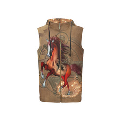 Wonderful horse with skull, red colors All Over Print Sleeveless Zip Up Hoodie for Women (Model H16)