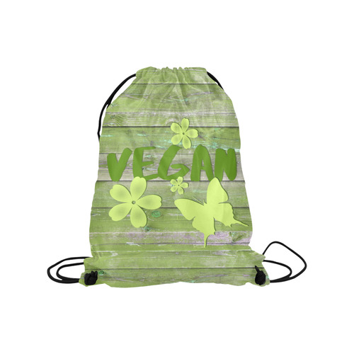 Vegan Love Life Butterfly Medium Drawstring Bag Model 1604 (Twin Sides) 13.8"(W) * 18.1"(H)