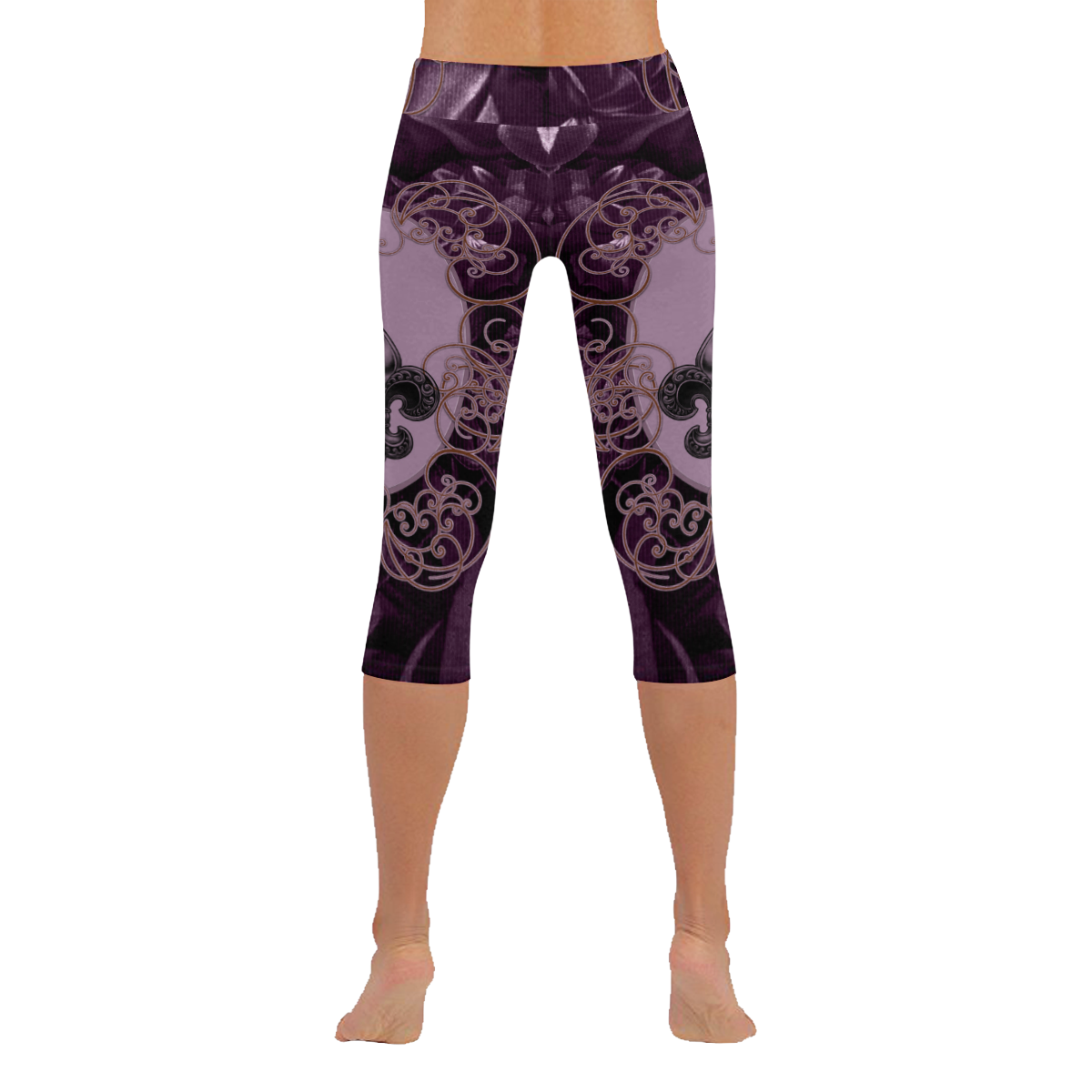 Flowers in soft violet colors Women's Low Rise Capri Leggings (Invisible Stitch) (Model L08)